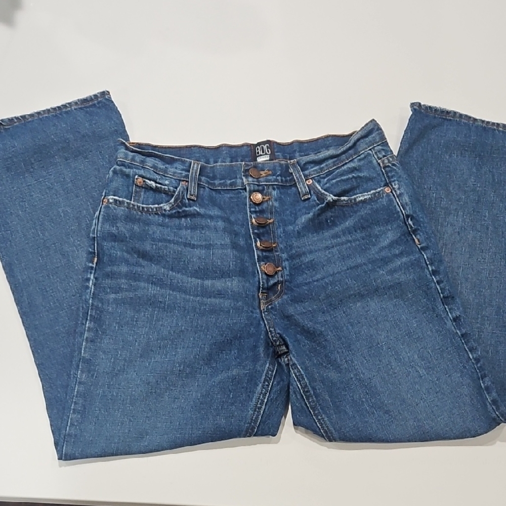 BDG Dark Blue Flare Jeans with Button-Fly Super High Raise.  Boot Cut Sz 30